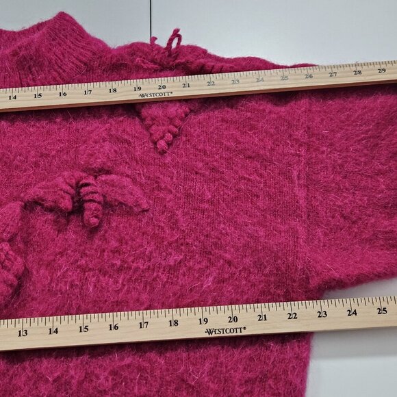 Unbranded Handknit Sweater Women M/L Fucsia LS Mock Neck Embellished Boho Preppy - Picture 4 of 11